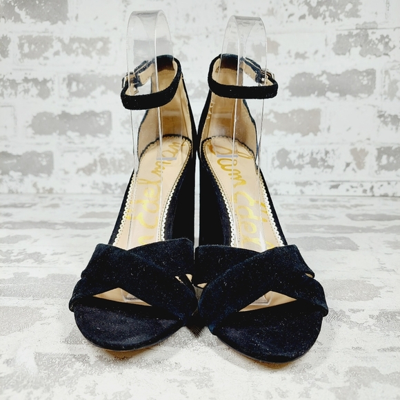 NEW Sam Edelman Yaro Black Suede Open Toe Ankle Buckle Heeled Sandals E168 - Picture 3 of 12